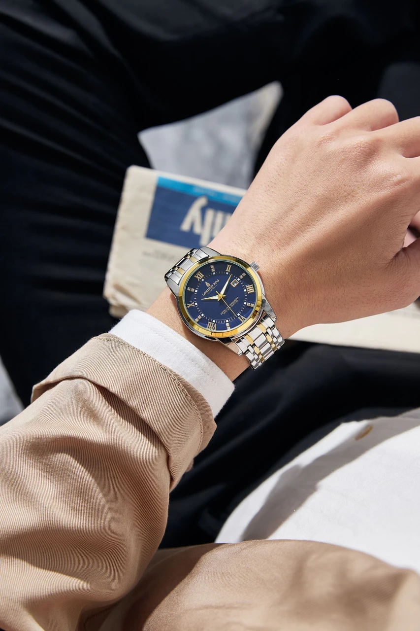WATCH 1 London Fog Regent Collection Blue Dial Two Tone Silver Gold Strap Metal Case Date Display Analog Watch - For Men LFM10002-44 - Image 2