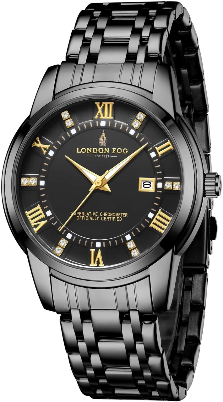 WATCH B London Fog Regent Collection Blue Dial Two Tone Silver Gold Strap Metal Case Date Display Analog Watch - For Men LFM10002-44 - Image 3
